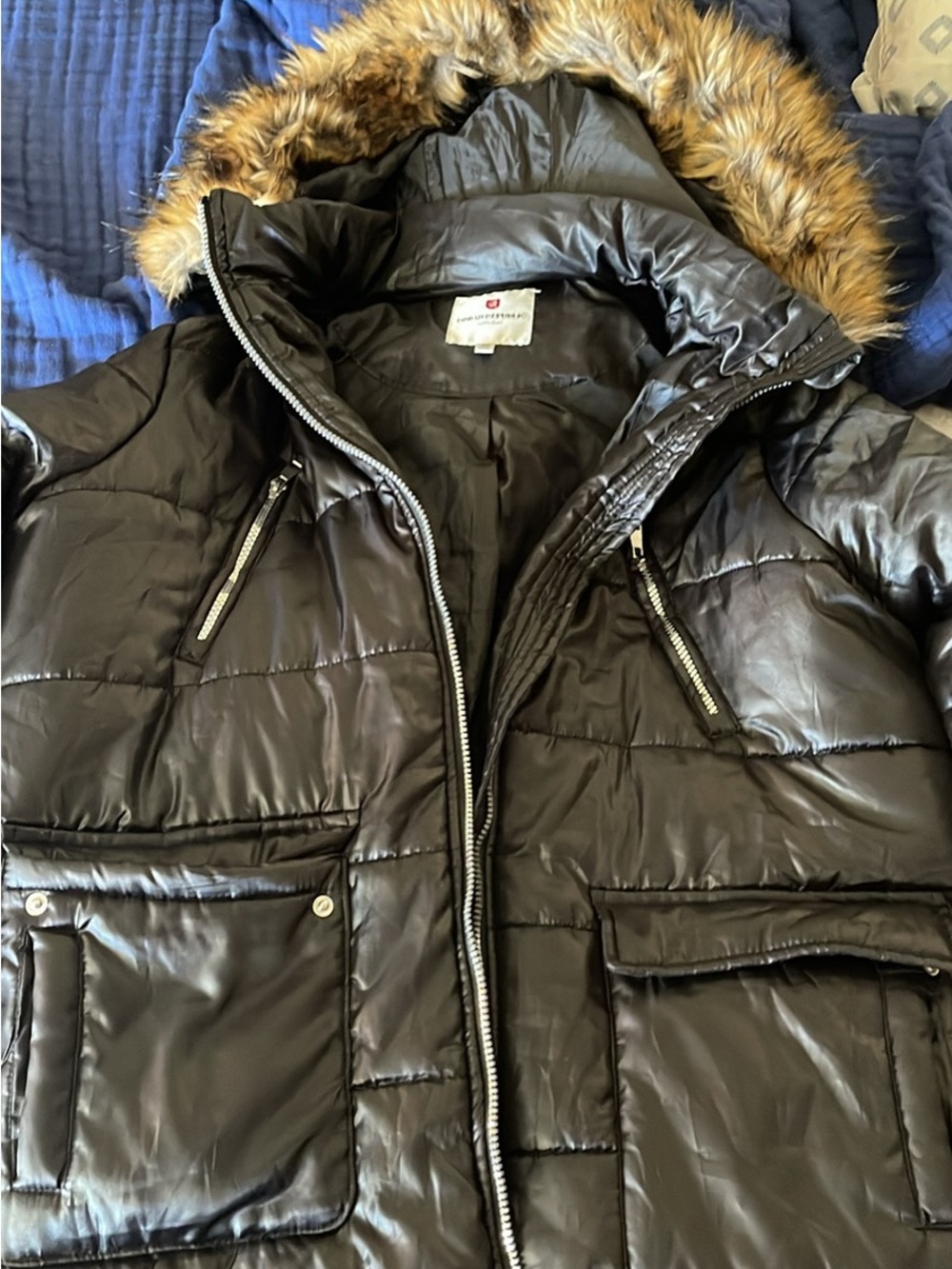 Urban Republic Black Puffer Coat with Faux Fur Trim
